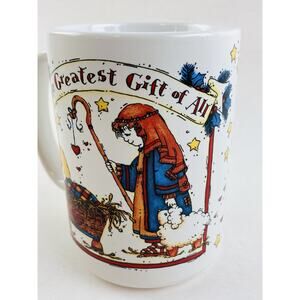 Vntge 2000 Christmas Mug Beautiful Manger Jesus Shepherd Love World Abbey Press